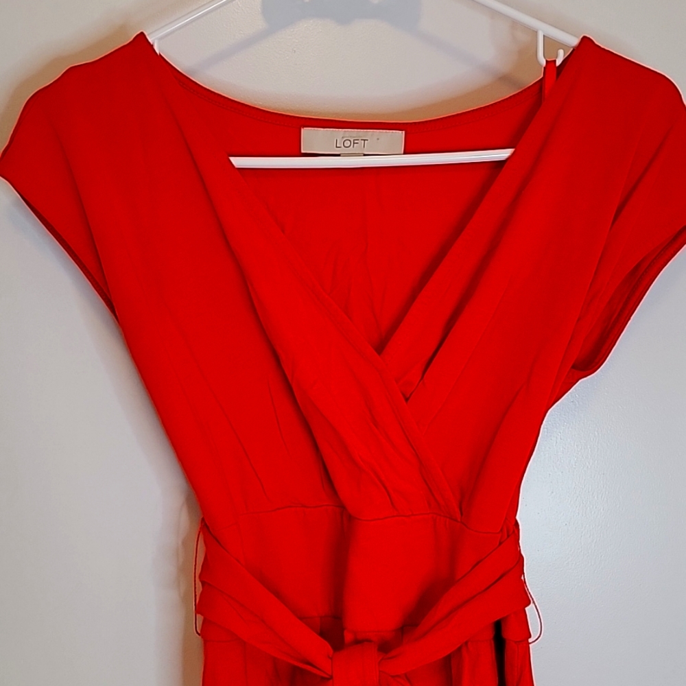 Loft V-neck Red Cotton Dress-Size S